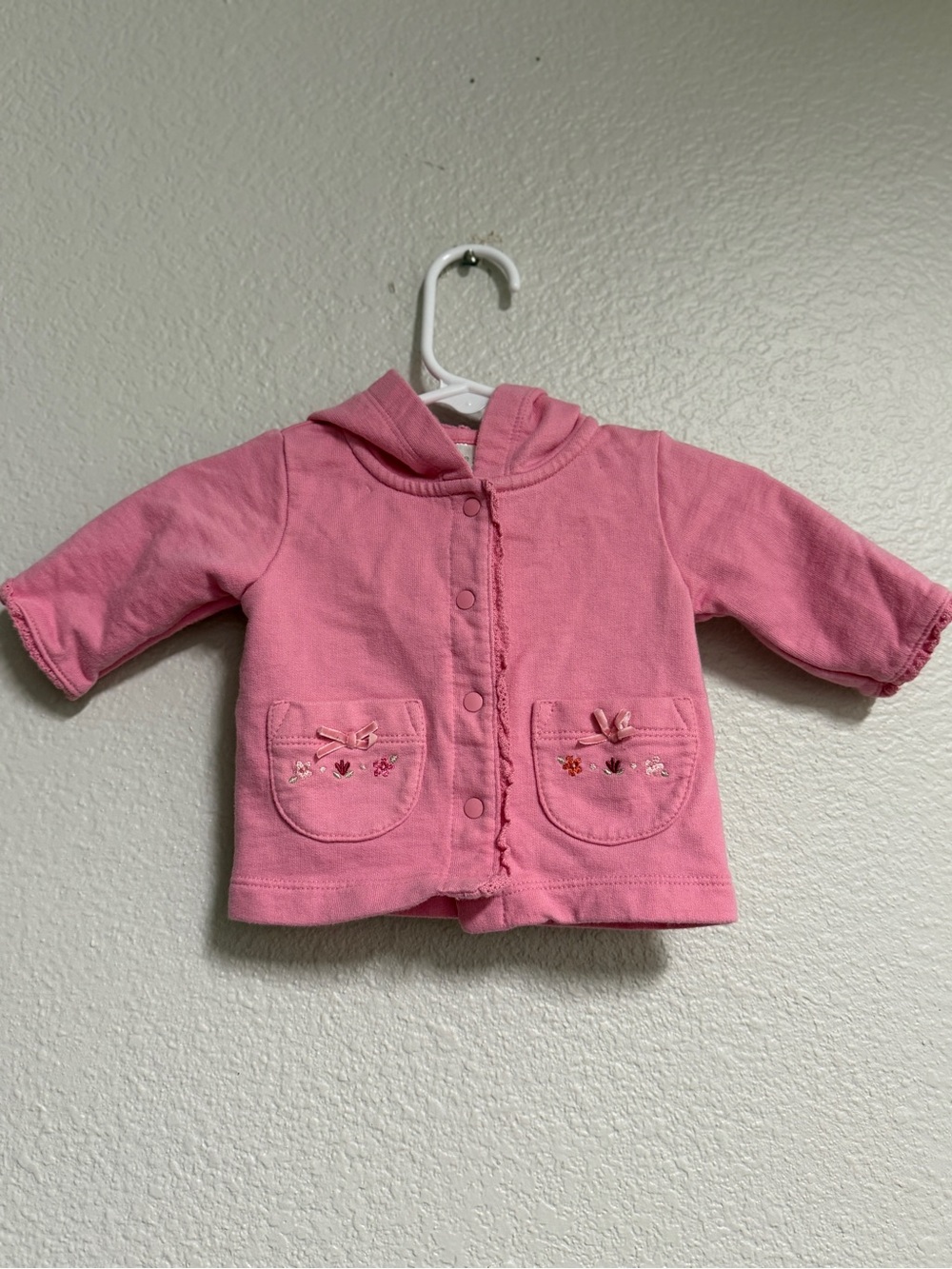 Pink Hooded Baby Jacket with Embroidered Pockets